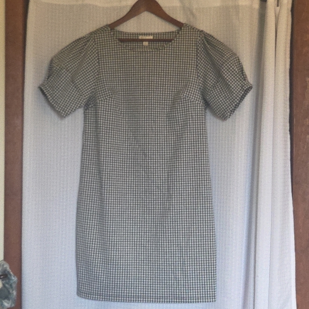 Cato Women Dress Black White Checkered Puff Short Sleeve NWT